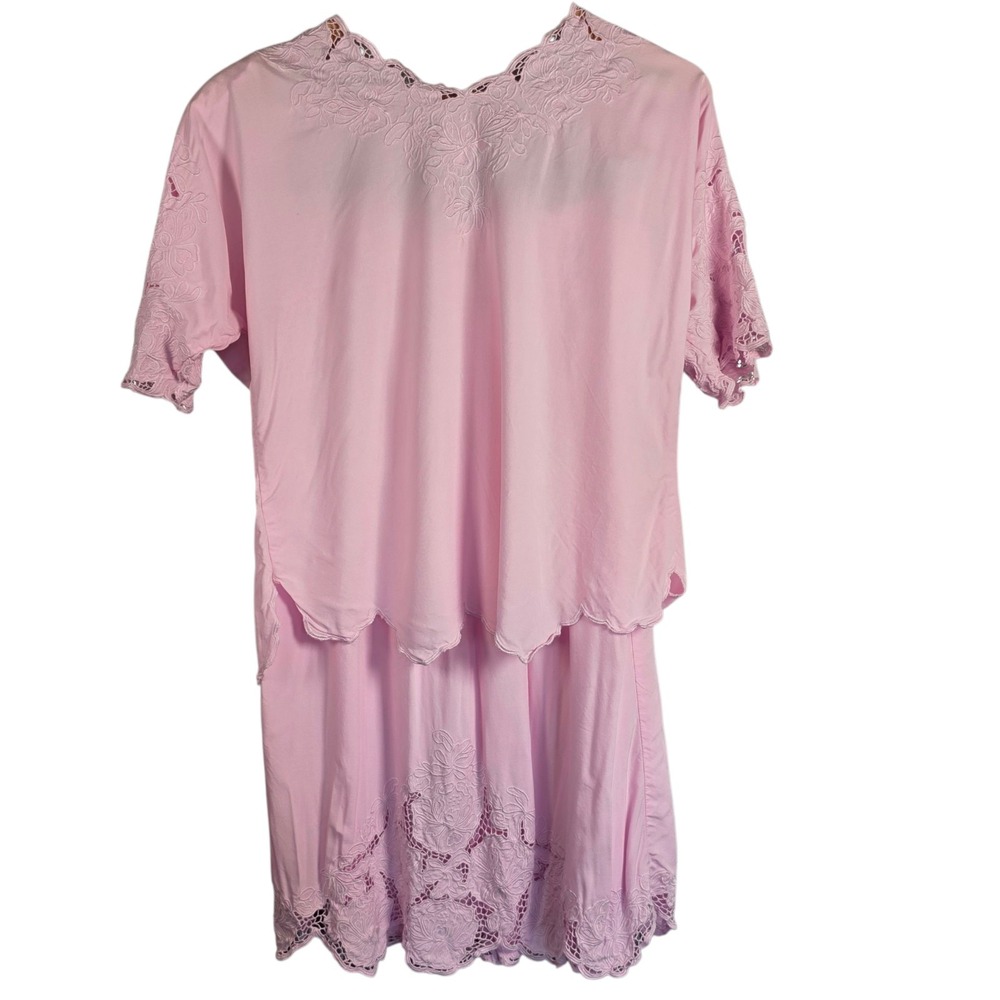 Vintage Dress Set One‎ SIZEwomen's PINK Rayon Lace BALI EMERALD cottage 90s 1050